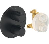 Duravit Grifería termostática Set termostato empotrado, roseta redonda, 2 consumidores, 24 l/min, TH4200008046, Color: Negro Mate