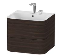Duravit Happy D.2 Plus Set de encastre a pared, 575x490mm, 2 cajones, 2 agujeros para grifería, HP4635E6969, Color: Nogal cepillado Chapa de madera auténtica