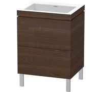Duravit L-Cube c-conjunto vertical, 2 cajones, sin rebosadero, sin agujero para grifo, 600x698x480mm, LC6936N6969, Color: Nogal cepillado Chapa de madera auténtica