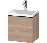 Duravit L-Cube conjunto en c suspendido, 1 puerta, apertura a la derecha, sin rebosadero, 1 agujero para grifo, 450x480x350mm, LC6949O55550000, Color: Decoración marmolada de roble