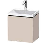 Duravit L-Cube conjunto en c suspendido, 1 puerta, apertura a la derecha, sin rebosadero, 1 agujero para grifo, 450x480x350mm, LC6949O83830000, Color: Decoración supermate color topo
