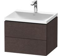 Duravit L-Cube conjunto en c suspendido, 2 cajones, sin rebosadero, 1 agujero para grifo, 600x480x480mm, LC6950O72720000, Color: roble oscuro cepillado chapa de madera auténtica