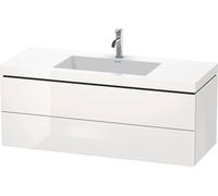 Duravit L-Cube conjunto encastrado a pared, 2 cajones, sin rebosadero, 1 agujero para grifo, 1200x500x480mm, LC6929O8585, Color: Laca blanca de alto brillo