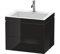 Duravit L-Cube conjunto encastrado a pared, 2 cajones, sin rebosadero, 1 agujero para grifo, 600x500x480mm, LC6926O4040, Color: Laca negra de alto brillo