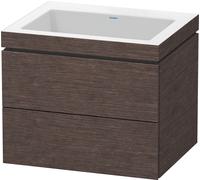 Duravit L-Cube conjunto encolado a pared, 2 cajones, sin rebosadero, sin agujero para grifo, 600x500x480mm, LC6926N7272, Color: roble oscuro cepillado chapa de madera auténtica