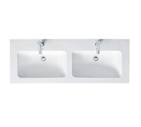 Duravit ME by Starck Furniture lavabo doble, 2x1 agujeros para grifos, rebosadero, con banco para grifos, 1300 mm, 2336133200, Color: Seda blanca mate