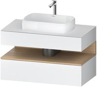 Duravit Qatego consola mueble bajo lavabo, 1 extraíble, 1 cajón, recorte central, 1000x550x600mm, nicho roble natural, QA4731030180010, Color: Blanco mate/con iluminaciÃ³n de nicho