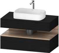 Duravit Qatego consola mueble bajo lavabo, 1 extraíble, 1 cajón, recorte central, 1000x550x600mm, nicho roble jaspeado, QA4731055160010, Color: Roble negro/con iluminaciÃ³n de nicho
