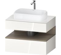 Duravit Qatego consola mueble bajo lavabo, 1 extraíble, 1 cajón, recorte central, 800x550x600mm, nicho roble terra, QA4730035220010, Color: Blanco brillo intenso/con iluminaciÃ³n de nicho