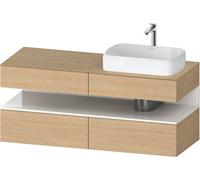 Duravit Qatego consola mueble bajo lavabo, 2 extensiones, 2 cajones, recortable a la derecha, 1400x550x600mm, nicho blanco alto brillo, QA4766022300010, Color: Roble natural/con iluminaciÃ³n de nicho