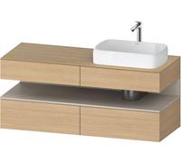 Duravit Qatego consola mueble bajo lavabo, 2 extensiones, 2 cajones, recorte a la derecha, 1400x550x600mm, nicho taupe mate, QA4766091300010, Color: Roble natural/con iluminaciÃ³n de nicho