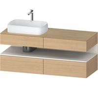 Duravit Qatego consola mueble bajo lavabo, 2 extensiones, 2 cajones, recorte a la izquierda, 1400x550x600mm, nicho blanco supermatt, QA4765084300010, Color: Roble natural/con iluminaciÃ³n de nicho
