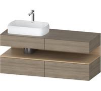 Duravit Qatego consola mueble bajo lavabo, 2 extensiones, 2 cajones, recorte a la izquierda, 1400x550x600mm, nicho roble natural, QA4765030350010, Color: Roble terracota/con iluminaciÃ³n de nicho