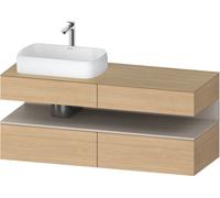 Duravit Qatego consola mueble bajo lavabo, 2 extensiones, 2 cajones, recorte a la izquierda, 1400x550x600mm, nicho taupe mate, QA4765091300010, Color: Roble natural/con iluminaciÃ³n de nicho