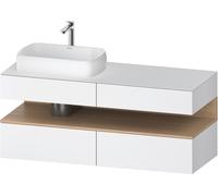 Duravit Qatego consola mueble bajo lavabo, 2 extensiones, 2 cajones, recorte a la izquierda, 1400x550x600mm, nicho roble natural, QA4765030180010, Color: Blanco mate/con iluminaciÃ³n de nicho