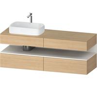 Duravit Qatego consola mueble bajo lavabo, 2 extensiones, 2 cajones, recorte a la izquierda, 1600x550x600mm, nicho blanco supermatt, QA4777084300010, Color: Roble natural/con iluminaciÃ³n de nicho