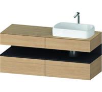 Duravit Qatego consola mueble bajo lavabo, 2 extensiones, 2 cajones, recorte derecho, 1400x550x600mm, nicho grafito supermatt, QA4766080300010, Color: Roble natural/con iluminaciÃ³n de nicho