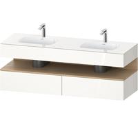 Duravit Qatego lavabo encastrado con base de lavabo consola, 1600x550x600mm, nicho roble natural, lavabo doble, QA4797030220010, Color: Blanco brillo intenso/con iluminación de nicho