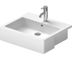 Duravit semi-empotrado Vero 55 cm, con desbordamiento, con banco de toma de corriente, 1 toma de corriente, 0314550000, Color: Blanco