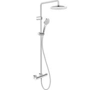 Duravit Sistema de ducha, sistema de ducha de ahorro de agua, cabezal de ducha con 3 tipos de chorro (lluvia, lluvia intensa, lluvia suave), alcachofa ajustable en ángulo, juego de ducha fácil de