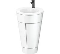Duravit Starck 1 conjunto encolado al suelo, redondo, 560x864x605mm, lavabos blanco alto brillo, tirador negro diamante, S19513OBD850000, Color: Laca blanca de alto brillo