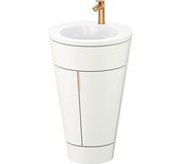 Duravit Starck 1 conjunto encolado de pie, redondo, 560x864x605mm, lavabos blanco alto brillo, tirador de bronce, S19513O04360000, Color: Blanco seda lacado mate