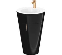 Duravit Starck 1 conjunto encolado de pie, redondo, 560x864x605mm, lavabos blanco alto brillo, tirador de bronce, S19513O04400000, Color: Laca negra de alto brillo