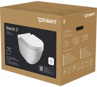 Duravit Starck 3 SET WC suspendido Rimless (sin borde) incl. asiento de WC con caída amortiguada, blanco, 45270900A1, Color: Blanco