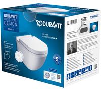 Duravit Starck 3 SET WC suspendido Rimless (sin borde) incl. asiento de WC con caída amortiguada, blanco, 45270900A11, Color: Blanco con Wondergliss