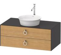 Duravit Tulip blanco, mueble de baño colgado en la pared, ancho 1000 x fondo 550mm, con 2 cajones, con tirador, WT49910H5H1, Color: Cuerpo: grafito alto brillo, frente: roble natural macizo