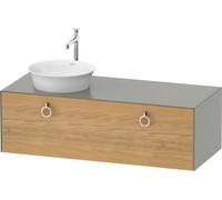 Duravit Tulip blanco, mueble de baño colgado en la pared, ancho 1300 x profundidad 550mm, con 1x extraíble, con tirador, WT4982LH592, Color: Cuerpo: gris piedra seda mate, frontal: roble natural maciz