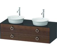 Duravit Tulip blanco, mueble de baño colgado en la pared, ancho 1300 x profundidad 550mm, con 2 cajones, con tirador, WT4993B77H1, Color: Cuerpo: grafito alto brillo, frente: nogal americano macizo