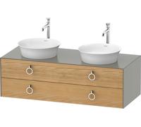 Duravit Tulip blanco, mueble de baño colgado en la pared, ancho 1300 x profundidad 550mm, con 2 cajones, con tirador, WT4993BH592, Color: Cuerpo: gris piedra seda mate, frontal: roble natural macizo