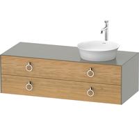 Duravit Tulip blanco, mueble de baño colgado en la pared, ancho 1300 x profundidad 550mm, con 2 cajones, con tirador, WT4992RH592, Color: Cuerpo: gris piedra seda mate, frontal: roble natural macizo