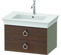 Duravit Tulip blanco, mueble de baño colgado en la pared, ancho 684 x fondo 458mm, con 2 cajones, con tirador, WT4351077H2, Color: Cuerpo: Gris piedra alto brillo, frente: Nogal americano macizo