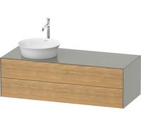 Duravit Tulip blanco, mueble de baño colgado en la pared, anchura 1300 x fondo 550mm, con 2 cajones, con tecnología tip-on, WT4987LH592, Color: Cuerpo: gris piedra seda mate, frontal: roble natural ma