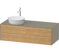 Duravit Tulip blanco, mueble de baño colgado en la pared, anchura 1300 x fondo 550mm, con 2 cajones, con tecnología tip-on, WT4987LH5H2, Color: Cuerpo: gris piedra alto brillo, frontal: roble natural 