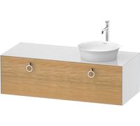 Duravit Tulip blanco, mueble de baño colgado en la pared, anchura 1300 x profundidad 550mm, con 1x extraíble, con tirador, WT4982RH585, Color: Cuerpo: blanco alto brillo, frontal: roble natural macizo