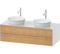 Duravit Tulip blanco, mueble de baño colgado en la pared, anchura 1300 x profundidad 550mm, con 2 cajones, con tecnología tip-on, WT4988BH585, Color: Cuerpo: blanco alto brillo, frontal: roble natural