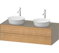 Duravit Tulip blanco, mueble de baño colgado en la pared, anchura 1300 x profundidad 550mm, con 2 cajones, con tecnología tip-on, WT4988BH5H2, Color: Cuerpo: gris piedra alto brillo, frontal: roble na