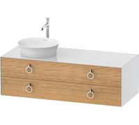Duravit Tulip blanco, mueble de baño colgado en la pared, anchura 1300 x profundidad 550mm, con 2 cajones, con tirador, WT4992LH585, Color: Cuerpo: blanco alto brillo, frontal: roble natural macizo