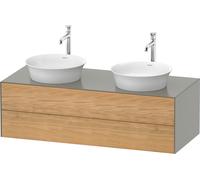 Duravit Tulip blanco, mueble de baño colgado en la pared, anchura 1300 x profundidad 550mm, con 2 cajones, con tecnología tip-on, WT4988BH592, Color: Cuerpo: gris piedra seda mate, frontal: roble natu