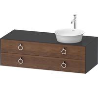 Duravit Tulip blanco, mueble de baño colgado en la pared, anchura 1300 x profundidad 550mm, con 2 cajones, con tirador, WT4992R77H1, Color: Cuerpo: grafito alto brillo, frente: nogal americano macizo