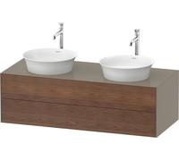 Duravit Tulip blanco, mueble de baño colgado en la pared, anchura 1300 x profundidad 550mm, con 2 cajones, con tecnología tip-on, WT4988B77H2, Color: Cuerpo: Gris piedra alto brillo, frente: Nogal ame