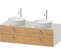 Duravit Tulip blanco, mueble de baño colgado en la pared, anchura 1300 x profundidad 550mm, con 2 cajones, con tirador, WT4993BH539, Color: Cuerpo: blanco nórdico satinado, frente: roble natural maciz