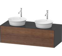 Duravit Tulip blanco, mueble de baño colgado en la pared, anchura 1300 x profundidad 550mm, con 2 cajones, con tecnología tip-on, WT4988B77H1, Color: Cuerpo: grafito alto brillo, frente: nogal america