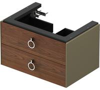 Duravit Tulip blanco, mueble de baño colgado en la pared, anchura 684 x fondo 458mm, con 2 cajones, con tirador, WT4351077H2, Color: Cuerpo: Gris piedra alto brillo, frente: Nogal americano macizo