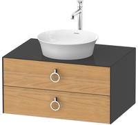 Duravit Tulip blanco, mueble de baño colgado en la pared, anchura 800 x fondo 550mm, con 2 cajones, con tirador, WT49900H5H1, Color: Cuerpo: grafito alto brillo, frente: roble natural macizo