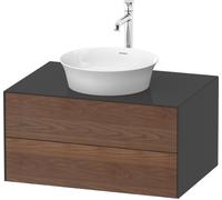 Duravit Tulip blanco, mueble de baño colgado en la pared, anchura 800 x fondo 550mm, con 2 cajones, con tecnología tip-on, WT4985077H1, Color: Cuerpo: grafito alto brillo, frente: nogal americano maci