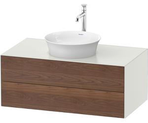 Duravit Tulip blanco, mueble de baño de pared, anchura 1000 x fondo 550mm, con 2 cajones, con tecnología Tip-on, WT498607736, Color: Cuerpo: Seda blanca mate, Frente: Nogal americano macizo